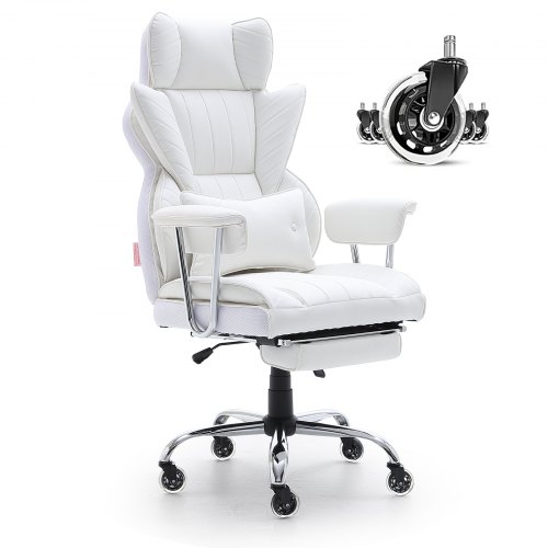 VEVOR Reclining Office Chair with Footrest, Heavy Duty PU Leather