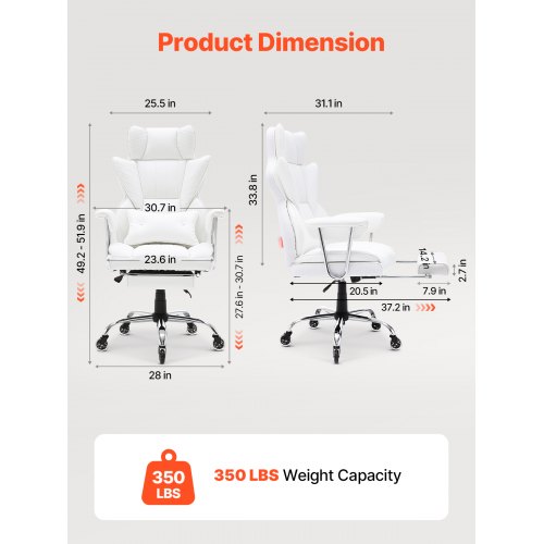 VEVOR Reclining Office Chair with Footrest, Heavy Duty PU Leather