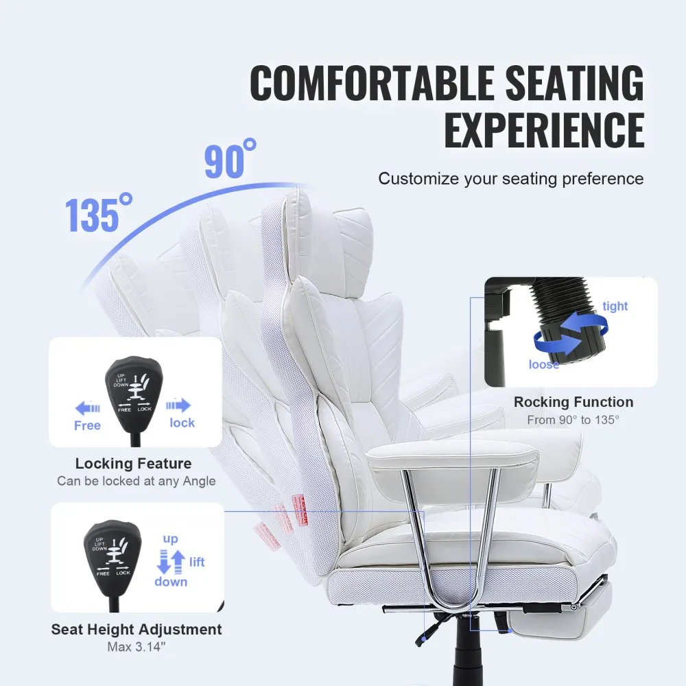 VEVOR reclining office chair showing adjustable reclining positions, locking feature, and seat height adjustment.