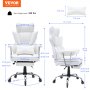 VEVOR fekvő irodai szék lábtartóval, nagy teherbírású PU bőr széles irodai szék, nagy és magas vezetői irodai székek deréktámasszal, erős fém talpú, csendes kerekekkel, fehér