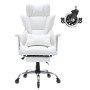 white VEVOR reclining office chair with cushioned backrest, adjustable armrests, and durable caster wheels.