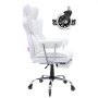 white VEVOR reclining office chair with ergonomic design, cushioned seat, and adjustable armrests.