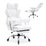 white VEVOR reclining office chair with adjustable armrests, ergonomic backrest, and reclining footrest.