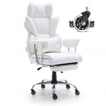 VEVOR Silla de oficina reclinable con reposapiés, silla de oficina ancha de piel sintética resistente, sillas de oficina ejecutivas grandes y altas con soporte lumbar, base de metal fuerte, ruedas silenciosas, color blanco