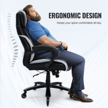 VEVOR Chaise de bureau de direction robuste avec support lombaire réglable de pointe pour de longues heures, chaise de bureau grande et haute de 180 kg, base en métal solide et rembourrée large et épaisse, roues silencieuses