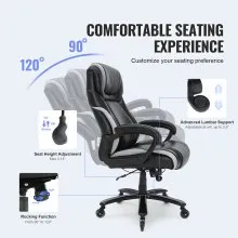 VEVOR Heavy Duty Executive Office Chair with Cutting-edge Adjustable Lumbar Support for Long Hours, Big and Tall 400lbs Office Chair, Wide Thick Padded Strong Metal Base Quiet Wheels