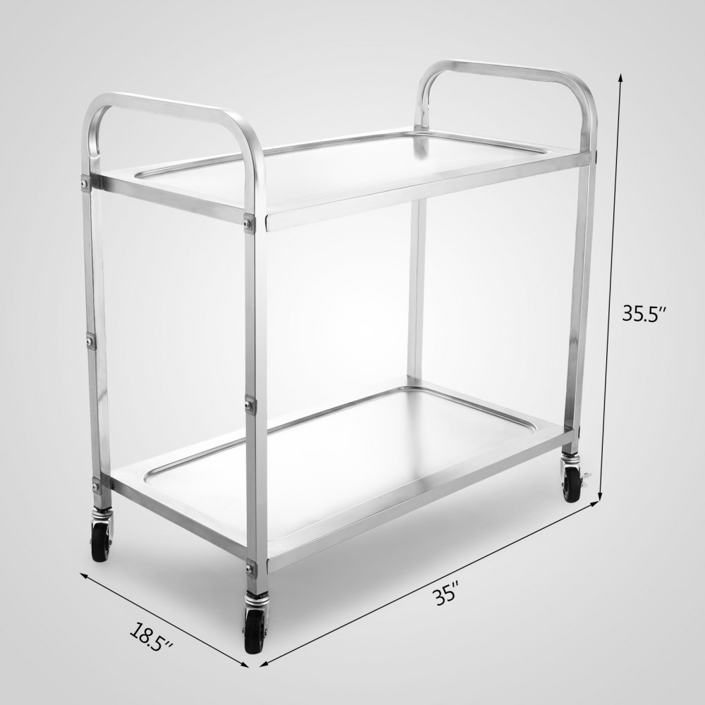 Stainless Steel Kitchen Catering Serving Trolley Cart Food Prep Table 2 Tiers