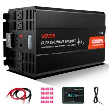 VEVOR 4000W Power Inverter, 12V DC to 120V AC Pure Sine Wave Inverter, Solar Car Charger Converter with LCD Display, Remote Control, 2 USB Ports, 4 AC Outlets, Type-C Port, for RV, Truck Outdoor