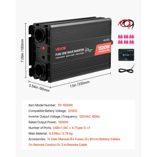 Siinusinverter 12 V – 230 V, 1500 W — pilt 7