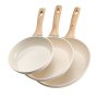 VEVOR Frying Pan Skillet, Aluminum Egg Fry Pans, 3 Pcs (200, 240, 280 mm), Nonsitck Ceramic Heavy-Duty Skillets with Heat-Resistant Handle, Chef's Kitchen Cookware for Gas, Electric, Induction, Beige