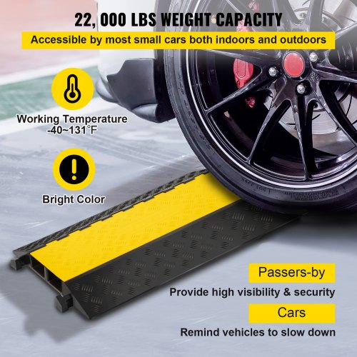 VEVOR 2 Channel Cable Protectors Rubber Cable Ramps 66000lbs per Axle Capacity Protective Cable Wire Cord Ramp Driveway Rubber Traffic Speed Bumps Cable Protector