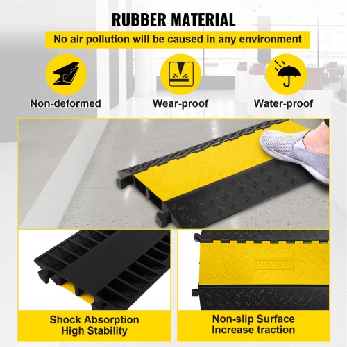 VEVOR 2 Channel Cable Protectors Rubber Cable Ramps 66000lbs per Axle Capacity Protective Cable Wire Cord Ramp Driveway Rubber Traffic Speed Bumps Cable Protector