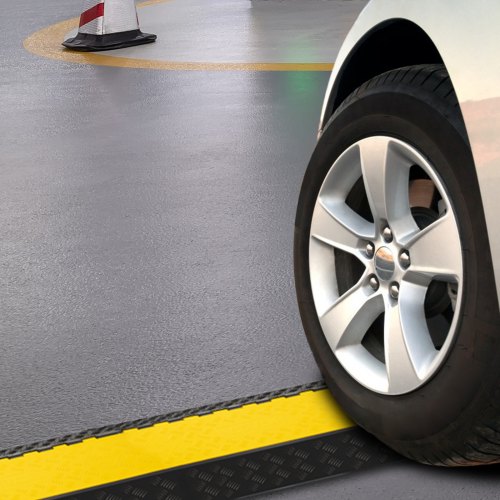 VEVOR 2 Channel Cable Protectors Rubber Cable Ramps 66000lbs per Axle Capacity Protective Cable Wire Cord Ramp Driveway Rubber Traffic Speed Bumps Cable Protector