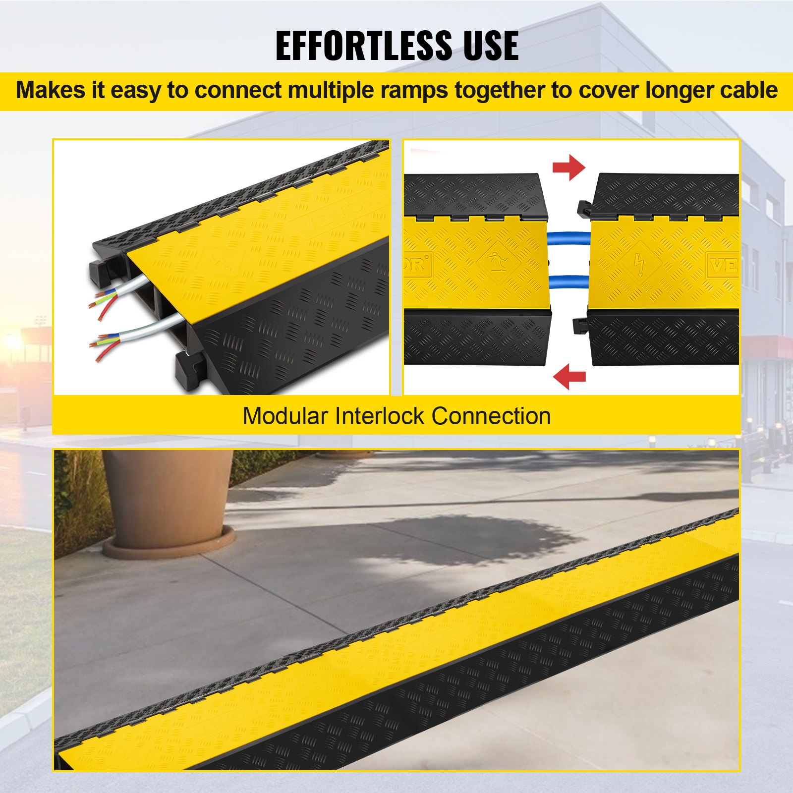 VEVOR 2 Channel Cable Protectors Rubber Cable Ramps 66000lbs per Axle Capacity Protective Cable Wire Cord Ramp Driveway Rubber Traffic Speed Bumps Cable Protector