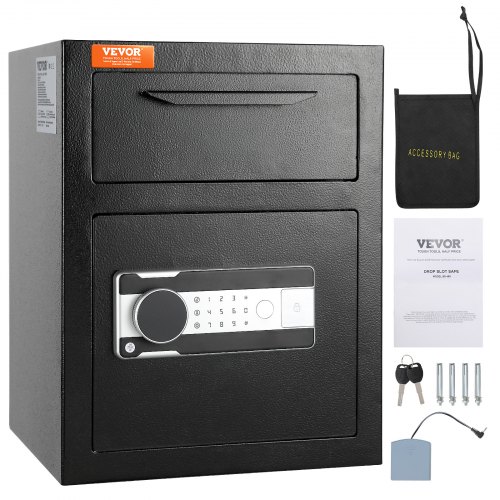 VEVOR 1.7 Cub Depository Safe, Deposit Safe with Drop Slot, Electronic Code Lock and 2 Emergency Keys, 17.71'' x 13.77'' x 13.77'' Business Drop Slot Safe for Cash, Mail in Home, Hotel, Office