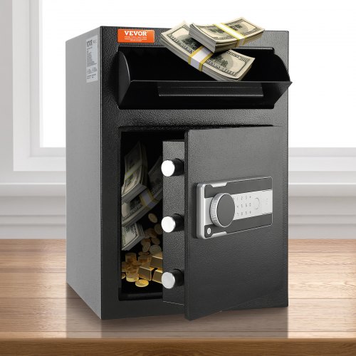 VEVOR 2.5 Cub Depository Safe, Deposit Safe with Drop Slot, Electronic Code Lock and 2 Emergency Keys, 20.27'' x 13.97'' x 13.97'' Business Drop Slot Safe for Cash, Mail in Home, Hotel, Office