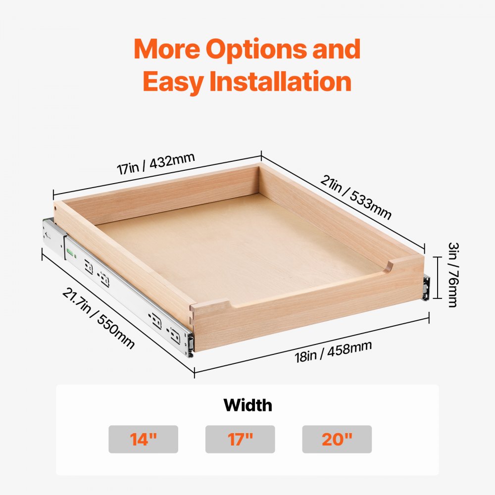 VEVOR Pull Out Cabinet Organizer, 17"W x 21"D Cabinet Drawer, Soft Close Slide out Shelf, Heavy-Duty Sliding Wood Drawer, Bottom and Side Assembly Base Cabinet Organization for Kitchen Pantry Bathroom