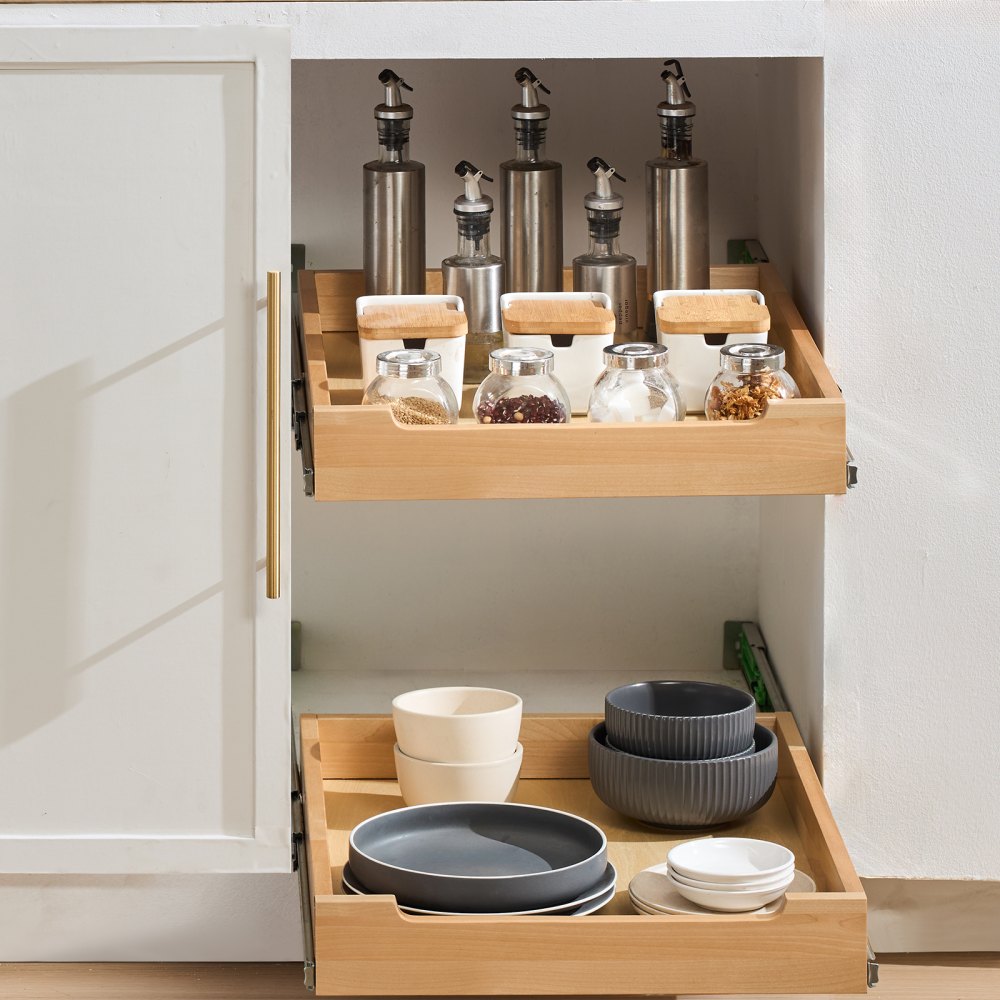 VEVOR Pull Out Cabinet Organizer, 17"W x 21"D Cabinet Drawer, Soft Close Slide out Shelf, Heavy-Duty Sliding Wood Drawer, Bottom and Side Assembly Base Cabinet Organization for Kitchen Pantry Bathroom