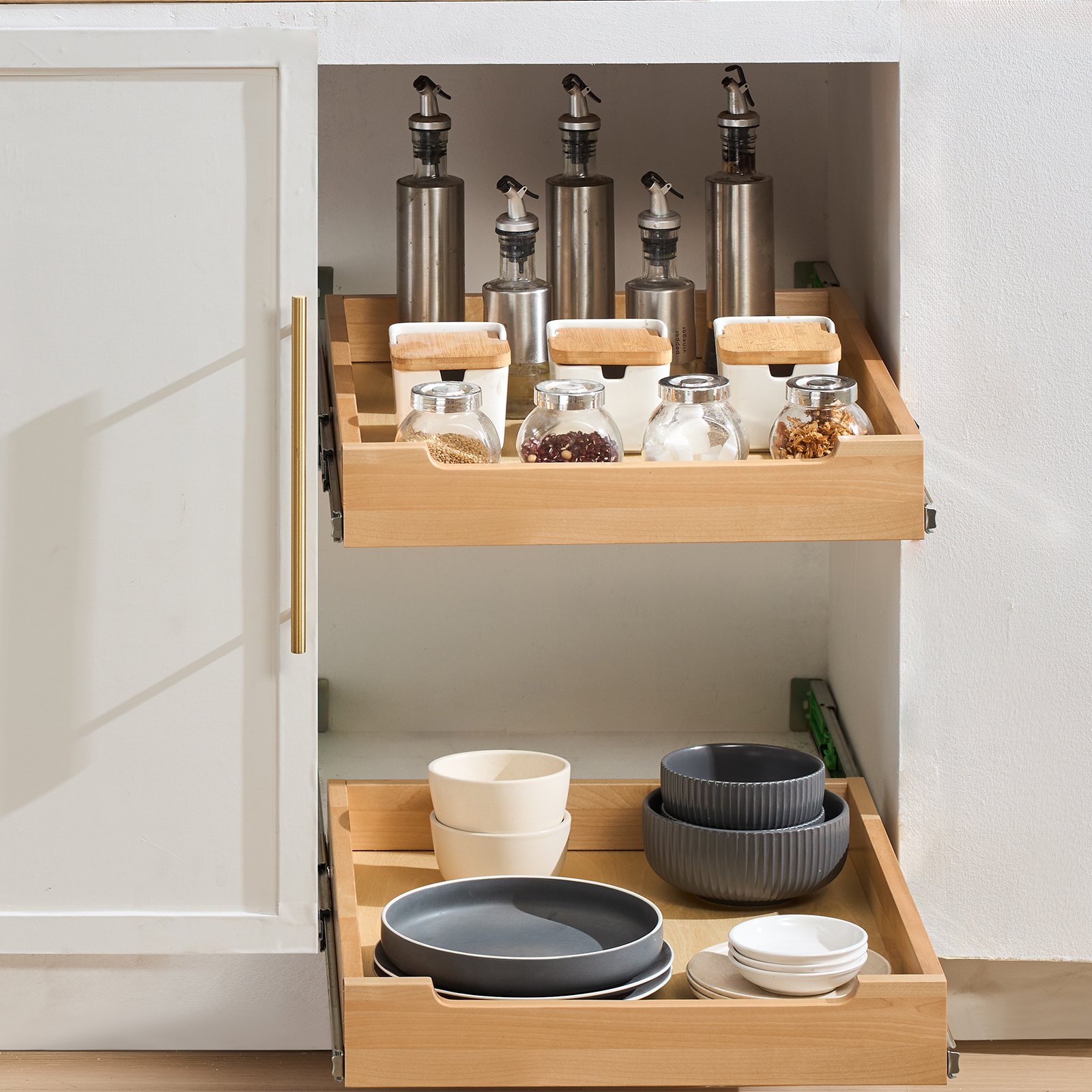 VEVOR Pull Out Cabinet Organizer, 17"W x 21"D Cabinet Drawer, Soft Close Slide out Shelf, Heavy-Duty Sliding Wood Drawer, Bottom and Side Assembly Base Cabinet Organization for Kitchen Pantry Bathroom