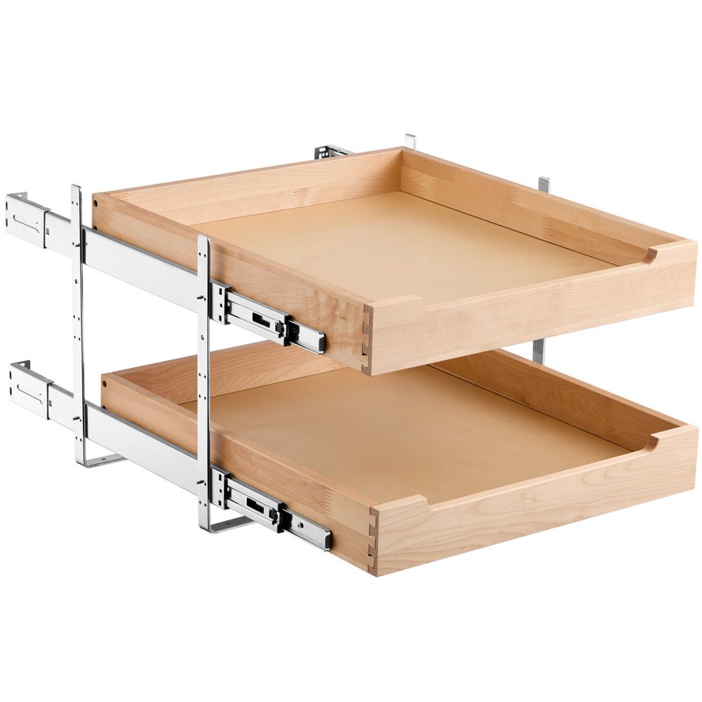 VEVOR 2 Tier Pull Out Cabinet Organizer, 20"W x 21"D Cabinet Drawer, Soft Close Slide out Shelf, Heavy-Duty Sliding Wood Drawer, Adjustable Base Cabinet Organization for Kitchen Pantry Bathroom