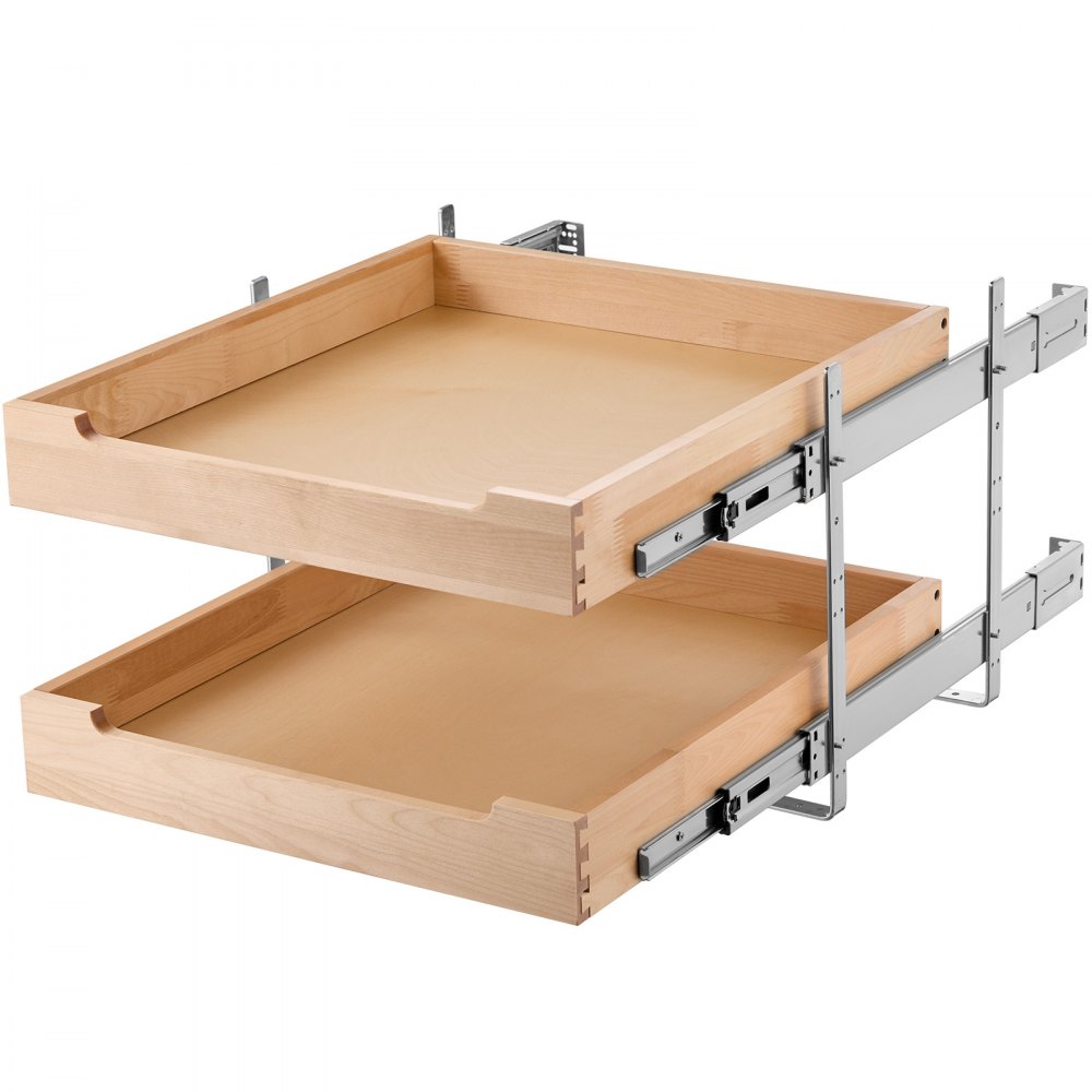 VEVOR 2 Tier Pull Out Cabinet Organizer, 20"W x 21"D Cabinet Drawer, Soft Close Slide out Shelf, Heavy-Duty Sliding Wood Drawer, Adjustable Base Cabinet Organization for Kitchen Pantry Bathroom