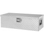 VEVOR aluminum truck bed tool box with diamond plate pattern and latch handles on both sides.