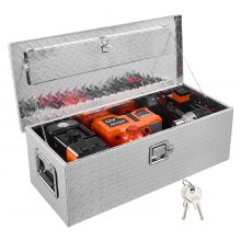 VEVOR Heavy Duty Aluminum Truck Bed Tool Box, Diamond Plate Tool Box with Side Handle and Lock Keys, Storage Tool Box Chest Box Organizer for Pickup, Truck Bed, RV, Trailer, 30"x13"x9.6", Silver