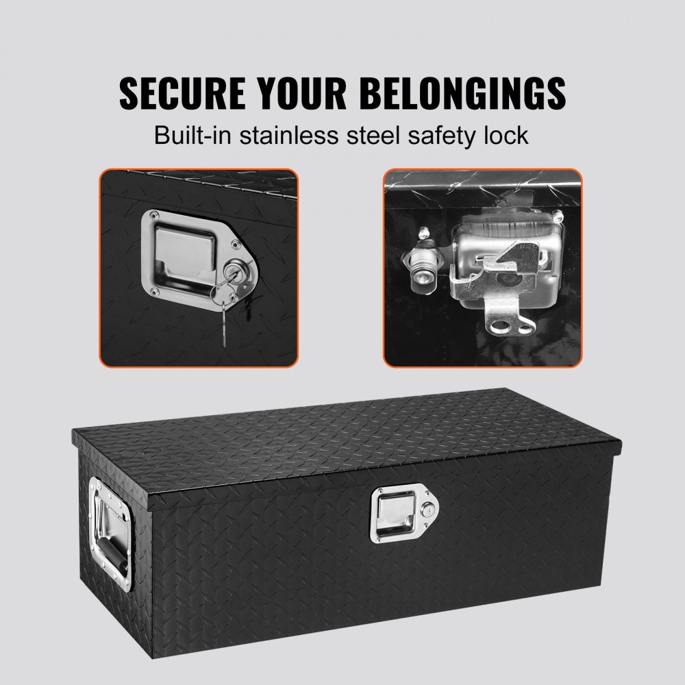 VEVOR Heavy Duty Aluminum Truck Bed Tool Box, Diamond Plate Tool Box with Side Handle and Lock Keys, Storage Tool Box Chest Box Organizer for Pickup, Truck Bed, RV, Trailer, 30"x13"x9.6", Black