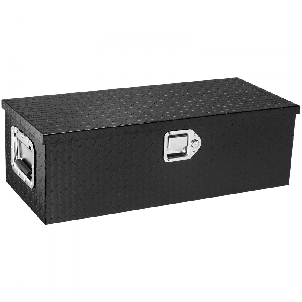 VEVOR Heavy Duty Aluminum Truck Bed Tool Box, Diamond Plate Tool Box with Side Handle and Lock Keys, Storage Tool Box Chest Box Organizer for Pickup, Truck Bed, RV, Trailer, 30"x13"x9.6", Black