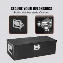 VEVOR Heavy Duty Aluminum Truck Bed Tool Box, Diamond Plate Tool Box with Side Handle and Lock Keys, Storage Tool Box Chest Box Organizer for Pickup, Truck Bed, RV, Trailer, 30"x13"x9.6", Black