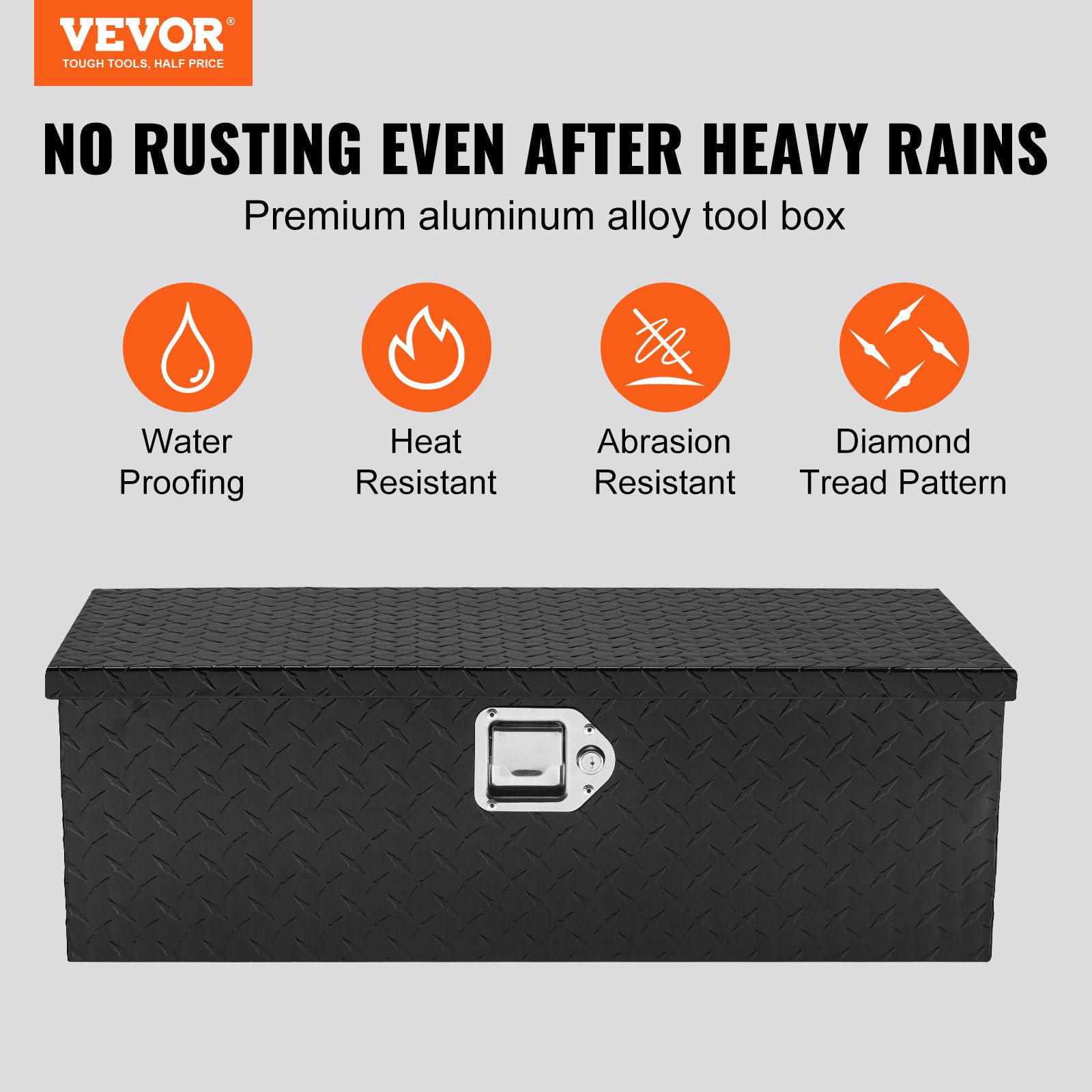VEVOR Heavy Duty Aluminum Truck Bed Tool Box, Diamond Plate Tool Box with Side Handle and Lock Keys, Storage Tool Box Chest Box Organizer for Pickup, Truck Bed, RV, Trailer, 30"x13"x9.6", Black