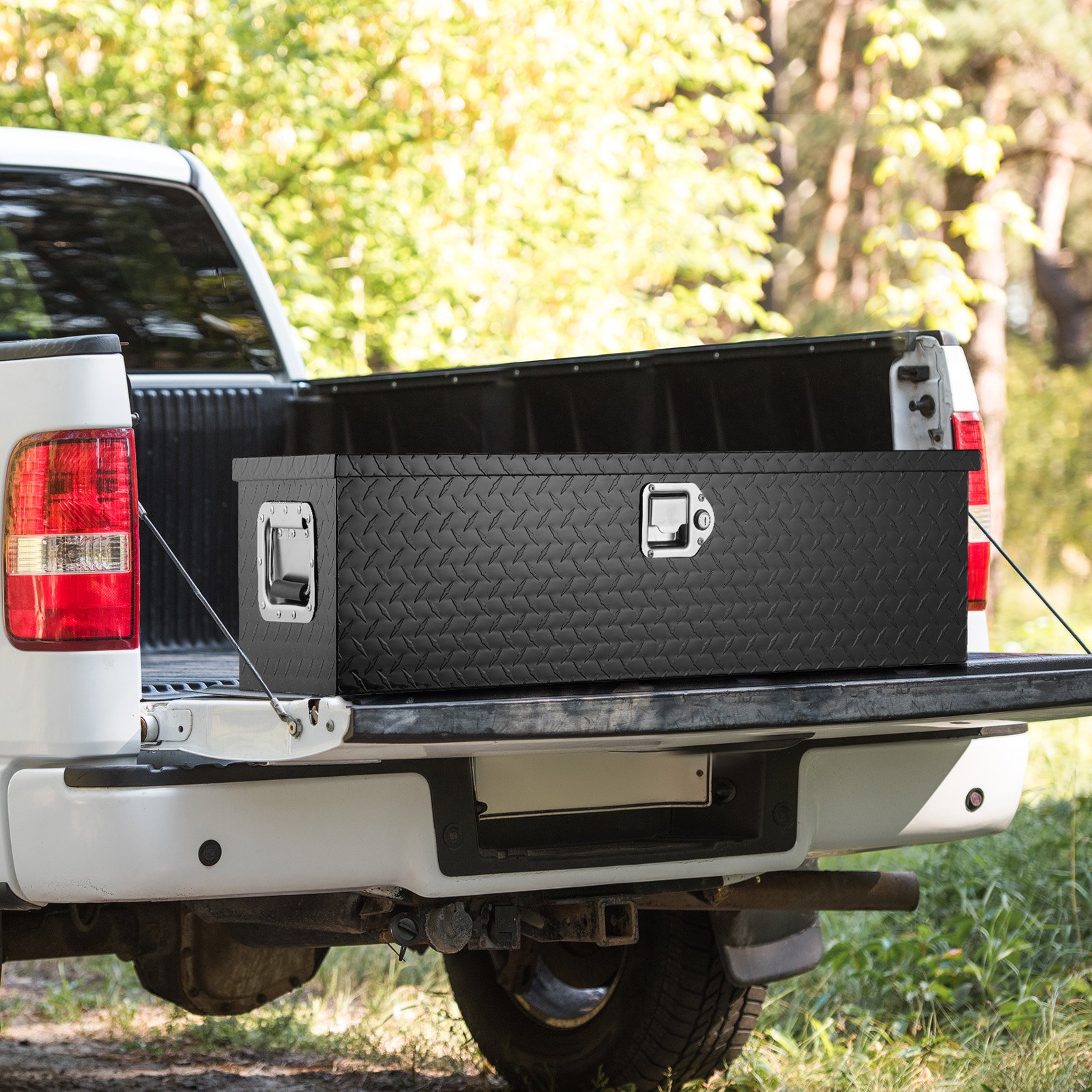 VEVOR Heavy Duty Aluminum Truck Bed Tool Box, Diamond Plate Tool Box with Side Handle and Lock Keys, Storage Tool Box Chest Box Organizer for Pickup, Truck Bed, RV, Trailer, 990 x 330 x 254 mm, Black
