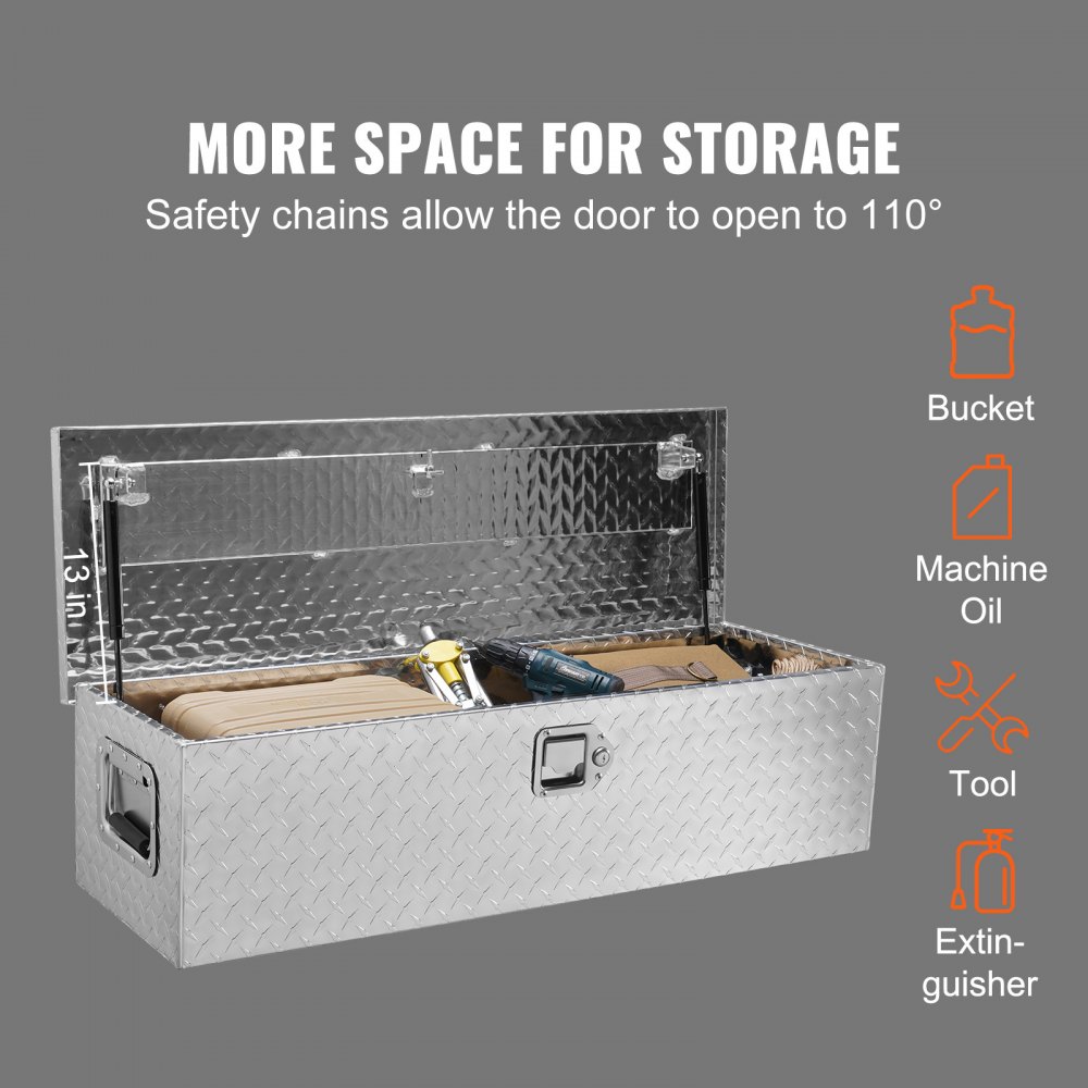 VEVOR Heavy Duty Aluminum Truck Bed Tool Box, Diamond Plate Tool Box with Side Handle and Lock Keys, Storage Tool Box Chest Box Organizer for Pickup, Truck Bed, RV, Trailer, 99.1x33x25.4 cm, Silver
