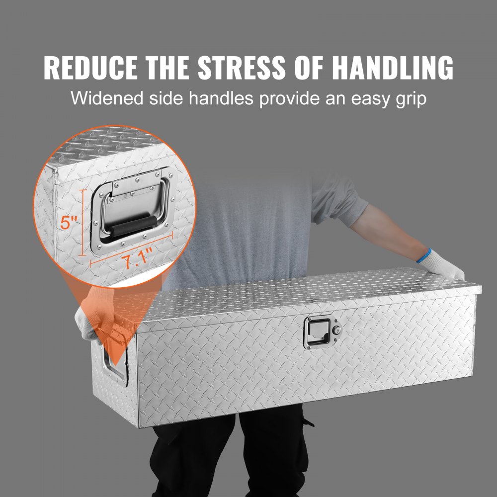 VEVOR Heavy Duty Aluminum Truck Bed Tool Box, Diamond Plate Tool Box with Side Handle and Lock Keys, Storage Tool Box Chest Box Organizer for Pickup, Truck Bed, RV, Trailer, 99.1x33x25.4 cm, Silver