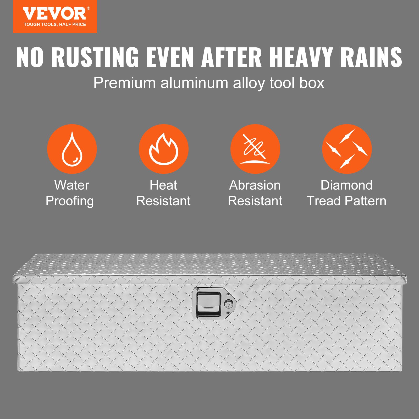 VEVOR Heavy Duty Aluminum Truck Bed Tool Box, Diamond Plate Tool Box with Side Handle and Lock Keys, Storage Tool Box Chest Box Organizer for Pickup, Truck Bed, RV, Trailer, 99.1x33x25.4 cm, Silver