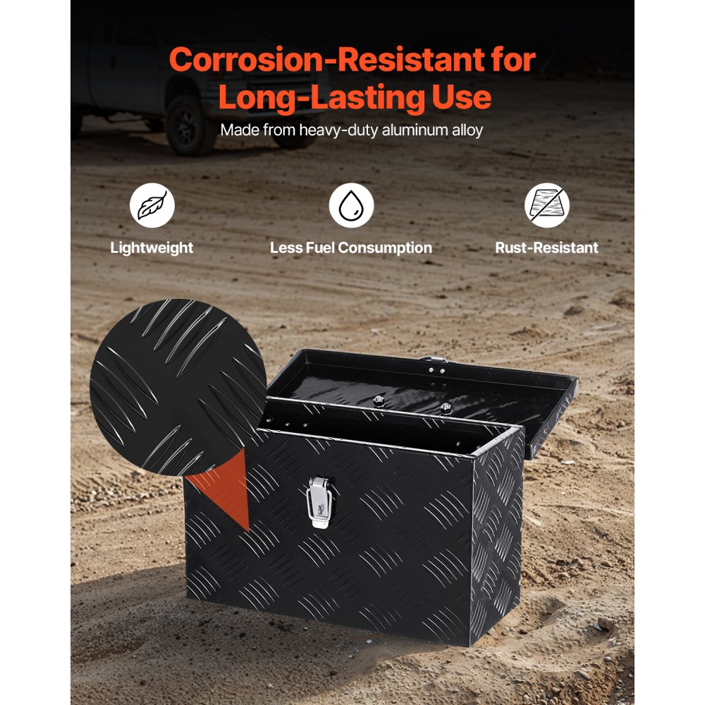 VEVOR Heavy Duty Aluminum Truck Bed Tool Box, Stripes Plated Tool Box with Side Handle and Top Handle, Storage Toolbox Chest Organizer for Trailer, Pickup, RV, 16"x7.5"x10"(406x190x254mm), Black
