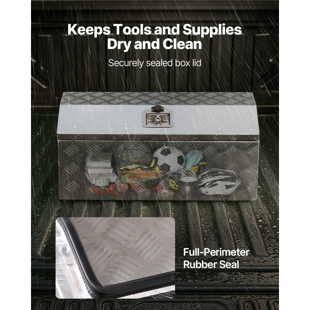 VEVOR Heavy Duty Aluminum Truck Bed Tool Box, Stripes Plated Tool Box with Side Handle and T-Lock Keys, Storage Toolbox Chest Organizer for Trailer, Pickup, RV, 30"x13"x13"(762x330.2x330.2mm), Silver