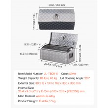 30"x13"x13" Heavy Duty Aluminum Truck Bed Tool Box for Pickup RV Silver