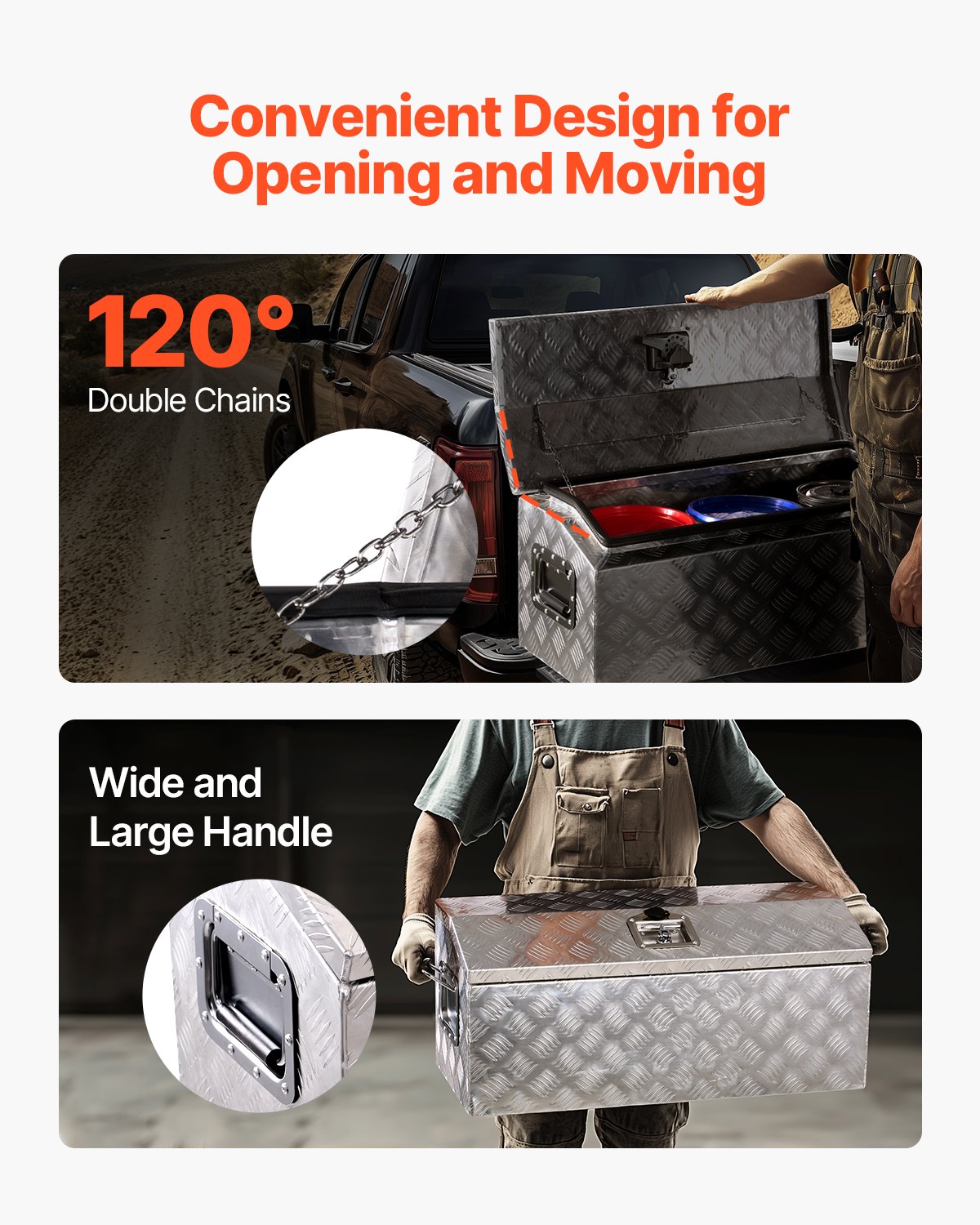 VEVOR Heavy Duty Aluminum Truck Bed Tool Box, Stripes Plated Tool Box with Side Handle and T-Lock Keys, Storage Toolbox Chest Organizer for Trailer, Pickup, RV, 30"x13"x13"(762x330.2x330.2mm), Silver