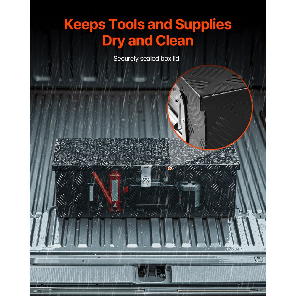 VEVOR Heavy Duty Aluminum Truck Bed Tool Box, Stripes Plated Tool Box with Side Handle and Lock Keys, Storage Toolbox Chest Organizer for Trailer, Pickup, RV, 30"x13"x9.6"(762x330.2x243.84mm), Black