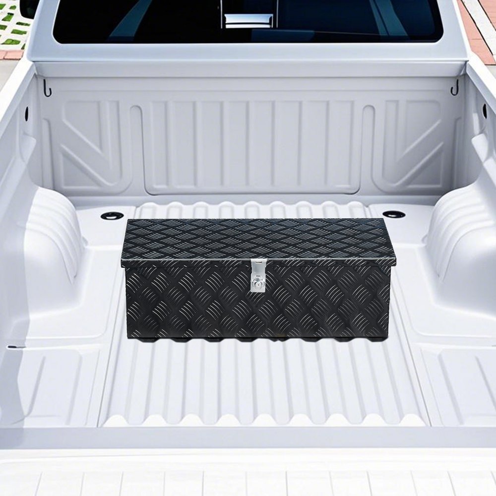 VEVOR Heavy Duty Aluminum Truck Bed Tool Box, Stripes Plated Tool Box with Side Handle and Lock Keys, Storage Toolbox Chest Organizer for Trailer, Pickup, RV, 30"x13"x9.6"(762x330.2x243.84mm), Black