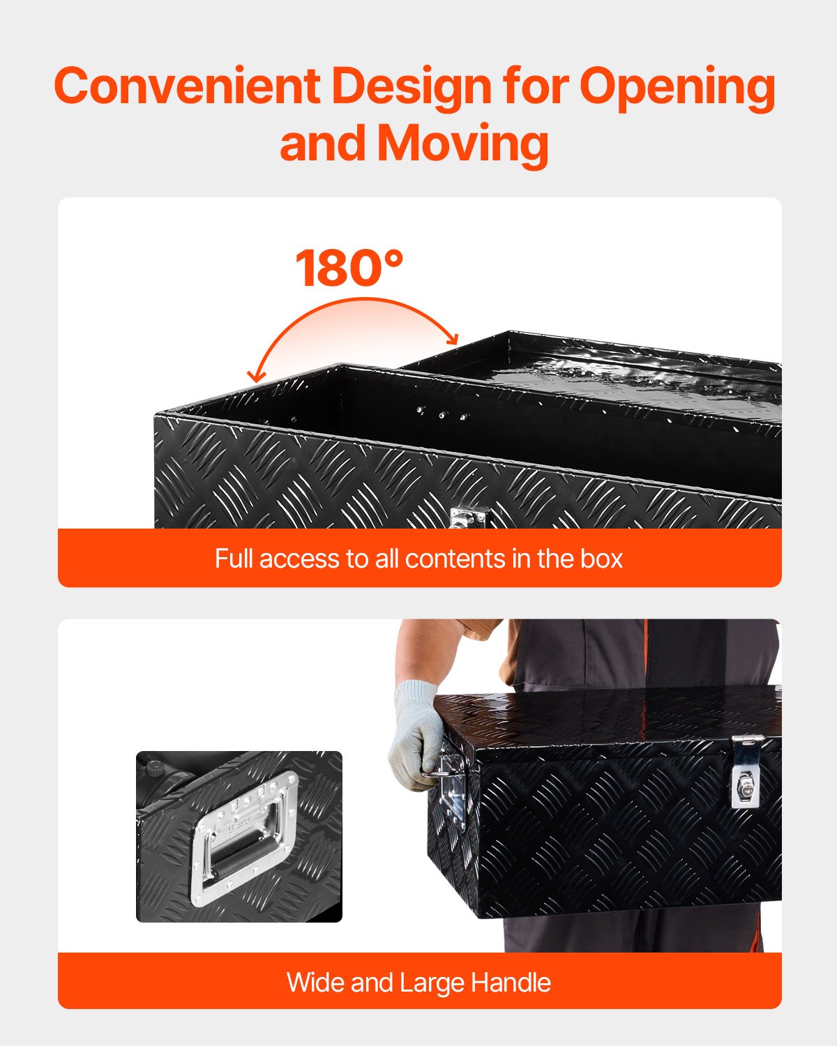 VEVOR Heavy Duty Aluminum Truck Bed Tool Box, Stripes Plated Tool Box with Side Handle and Lock Keys, Storage Toolbox Chest Organizer for Trailer, Pickup, RV, 30"x13"x9.6"(762x330.2x243.84mm), Black