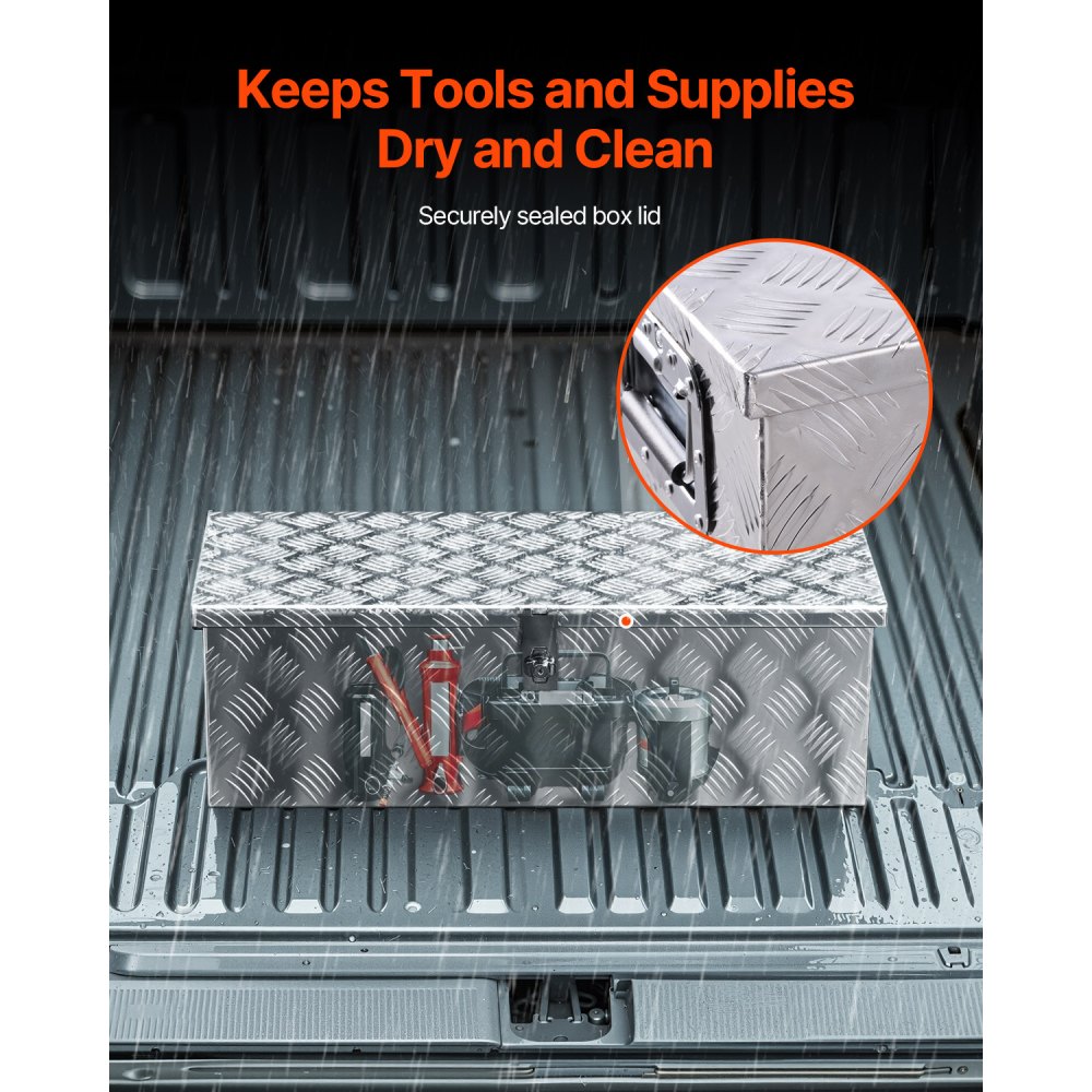 VEVOR Heavy Duty Aluminum Truck Bed Tool Box, Stripes Plated Tool Box with Side Handle and Lock Keys, Storage Toolbox Chest Organizer for Trailer, Pickup, RV, 30"x13"x9.6"(762x330.2x243.84mm), Silver