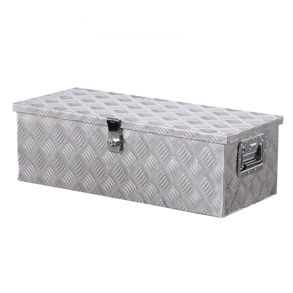 VEVOR Heavy Duty Aluminum Truck Bed Tool Box, Stripes Plated Tool Box with Side Handle and Lock Keys, Storage Toolbox Chest Organizer for Trailer, Pickup, RV, 30"x13"x9.6"(762x330.2x243.84mm), Silver