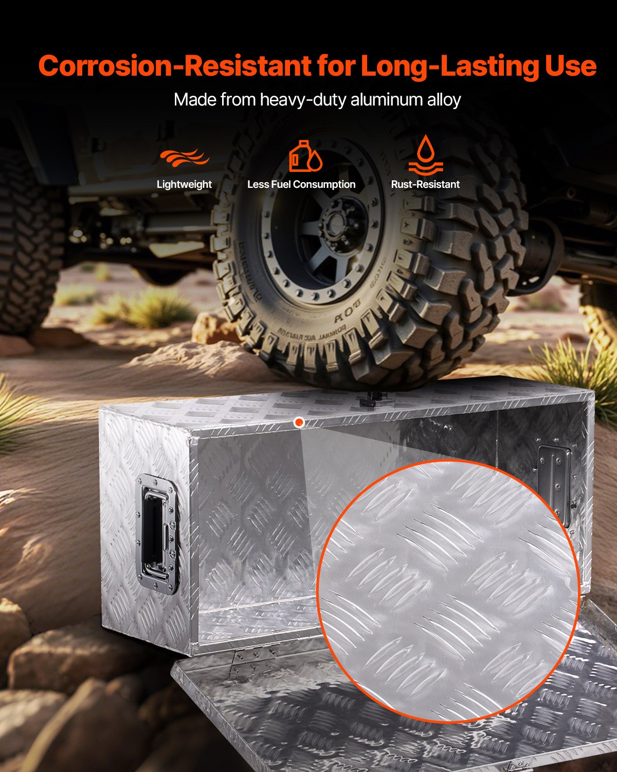 VEVOR Heavy Duty Aluminum Truck Bed Tool Box, Stripes Plated Tool Box with Side Handle and Lock Keys, Storage Toolbox Chest Organizer for Trailer, Pickup, RV, 30"x13"x9.6"(762x330.2x243.84mm), Silver