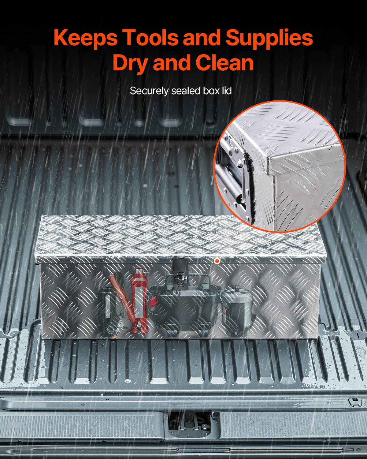 VEVOR Heavy Duty Aluminum Truck Bed Tool Box, Stripes Plated Tool Box with Side Handle and Lock Keys, Storage Toolbox Chest Organizer for Trailer, Pickup, RV, 30"x13"x9.6"(762x330.2x243.84mm), Silver