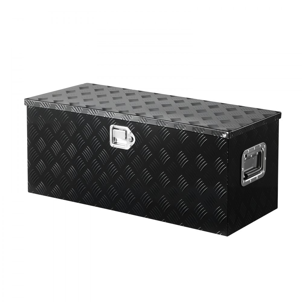 VEVOR Heavy Duty Aluminum Truck Bed Tool Box, Stripes Plated Tool Box with Sliding Shelf, Side Handle, Lock & Keys, Storage Toolbox Chest for Trailer, Pickup, 35.4"x14.6"x14.6"(899x370x370mm), Black