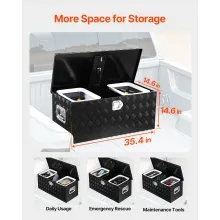 35.4"x14.6"x14.6" Heavy Duty Aluminum Truck Bed Tool Box for Pickup Black