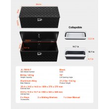 35.4"x14.6"x14.6" Heavy Duty Aluminum Truck Bed Tool Box for Pickup Black