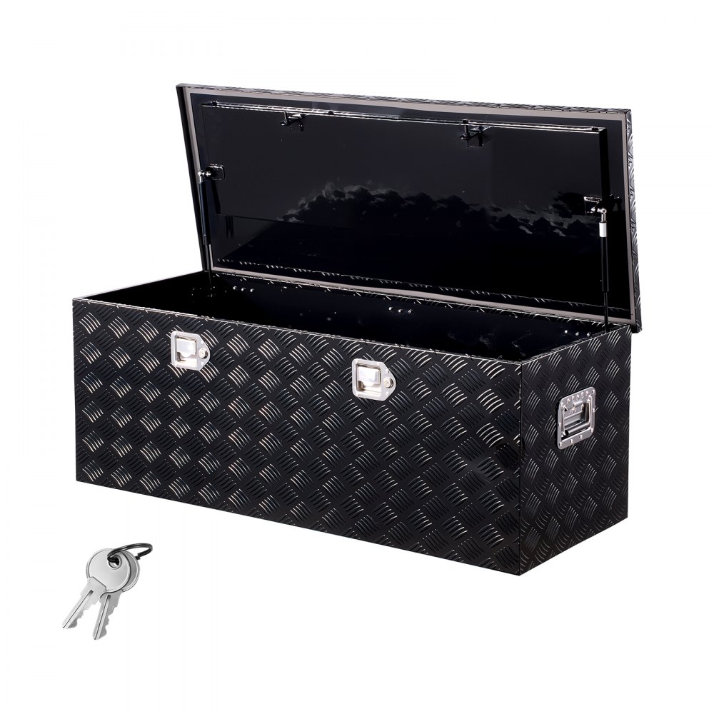 VEVOR Heavy Duty Aluminum Truck Bed Tool Box, Stripes Plated Tool Box with Side Handle and Locks Keys, Storage Toolbox Chest Organizer for Trailer, Pickup, 48"x19.5"x17.5"(1219.2x495.3x444.5mm), Black